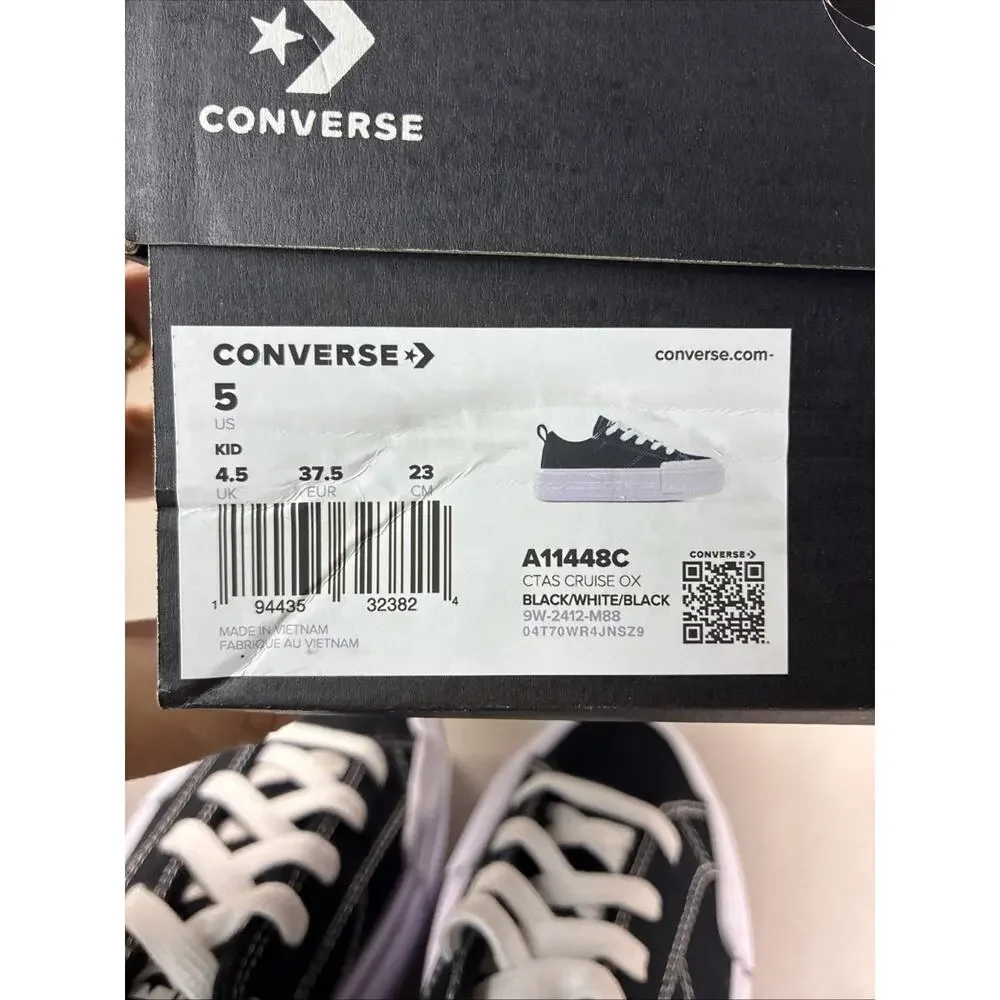 Converse Kids Chuck Taylor All Star Cruise Ox Sneaker A11448C Size 5 Black White